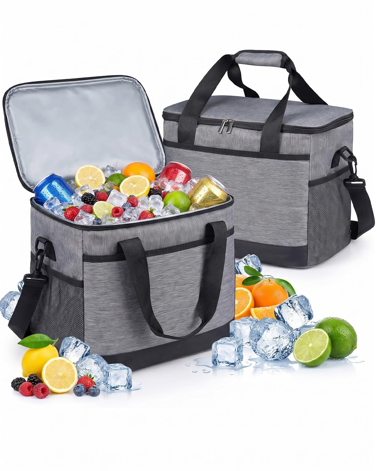 Airoieak Cool Bag 2 Pack Insulated Lunch Bag, 30L Large Capacity Cool Bag Lunch Box Set - Portable Lunch Bag for Men with Shoulder Strap & Handle, PEVA Cooler Bag for Picnic, Camping & Travel