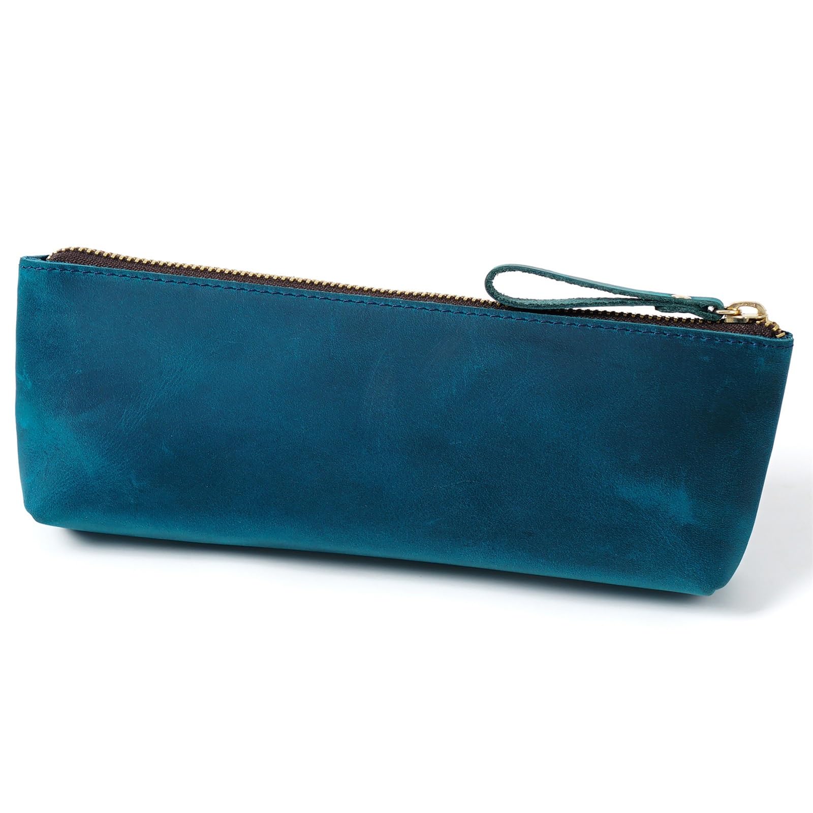 DUMRALBQE Wooden Jewelry Box Simple Pencil Case Vintage Leather Zip Storage Pen Bag for Storage and Organization(Blue)