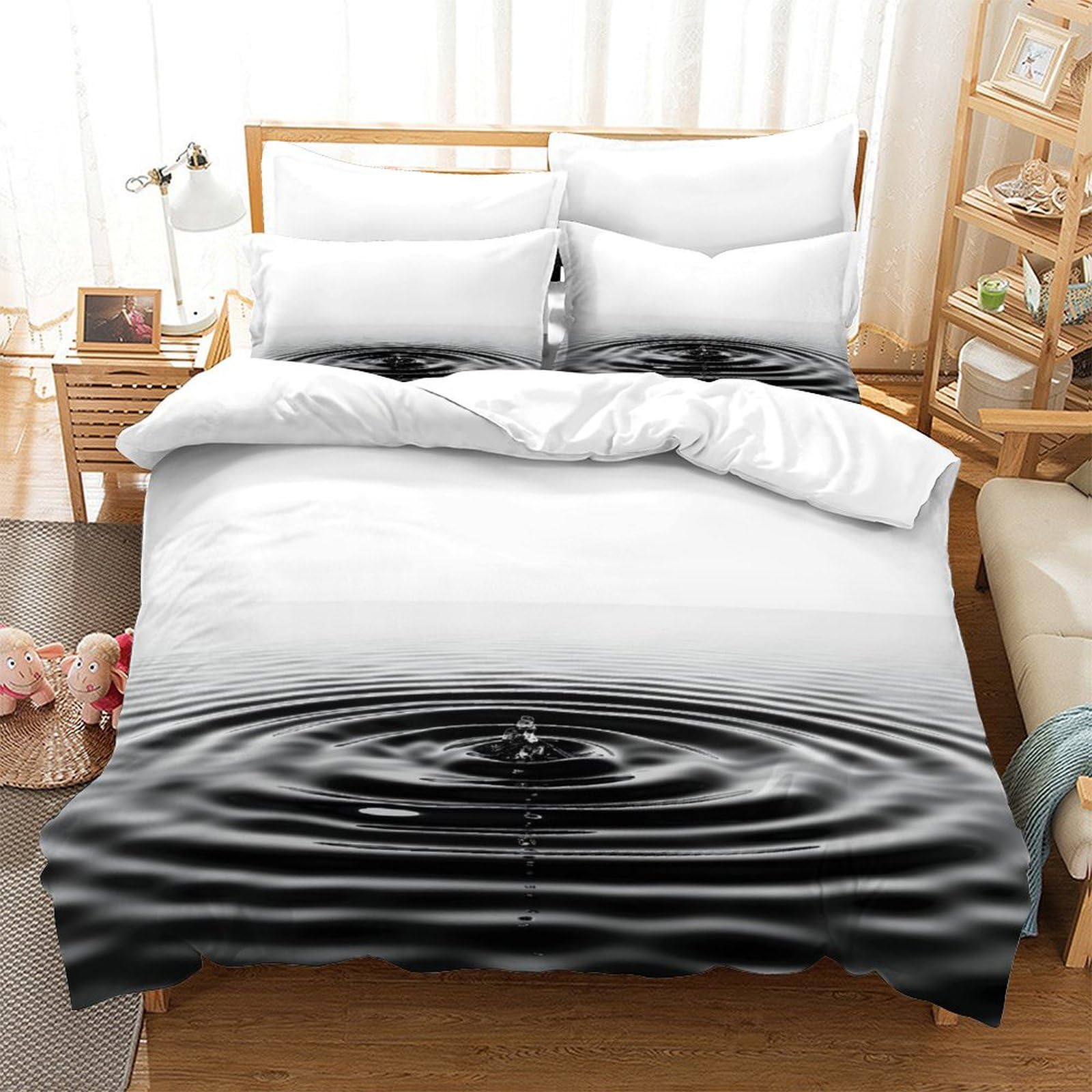 P1s9u7w5y Water Ripple-7 3D Printed Water Ripple 3Pcs Duvet Cover Set Microfiber Minimalist Ripple Bedding Set Double（200X200cm）