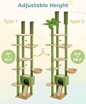 PAWZ Road Floor to Ceiling Cat Tree 7.5ft, Tall Cat Tree 6.2-6.8ft/7.5-8.3ft Adjustable, Cat Tower with Hammocks, Condo, Hanging Toy Balls and Scratching Posts for Multi-Cat Home Indoor, Green