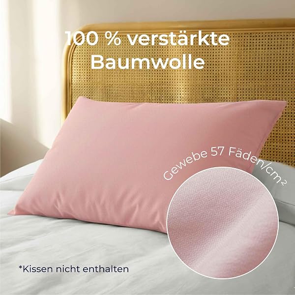 Kissenbezug 40 x 80 Renforcé Baumwolle (2er-Set) - Rosa - Dicht gewebt mit 57 Fäden/cm² - Kissenbezug 40x80 cm - Oeko Tex Zertifiziert - Dreamzie - 3
