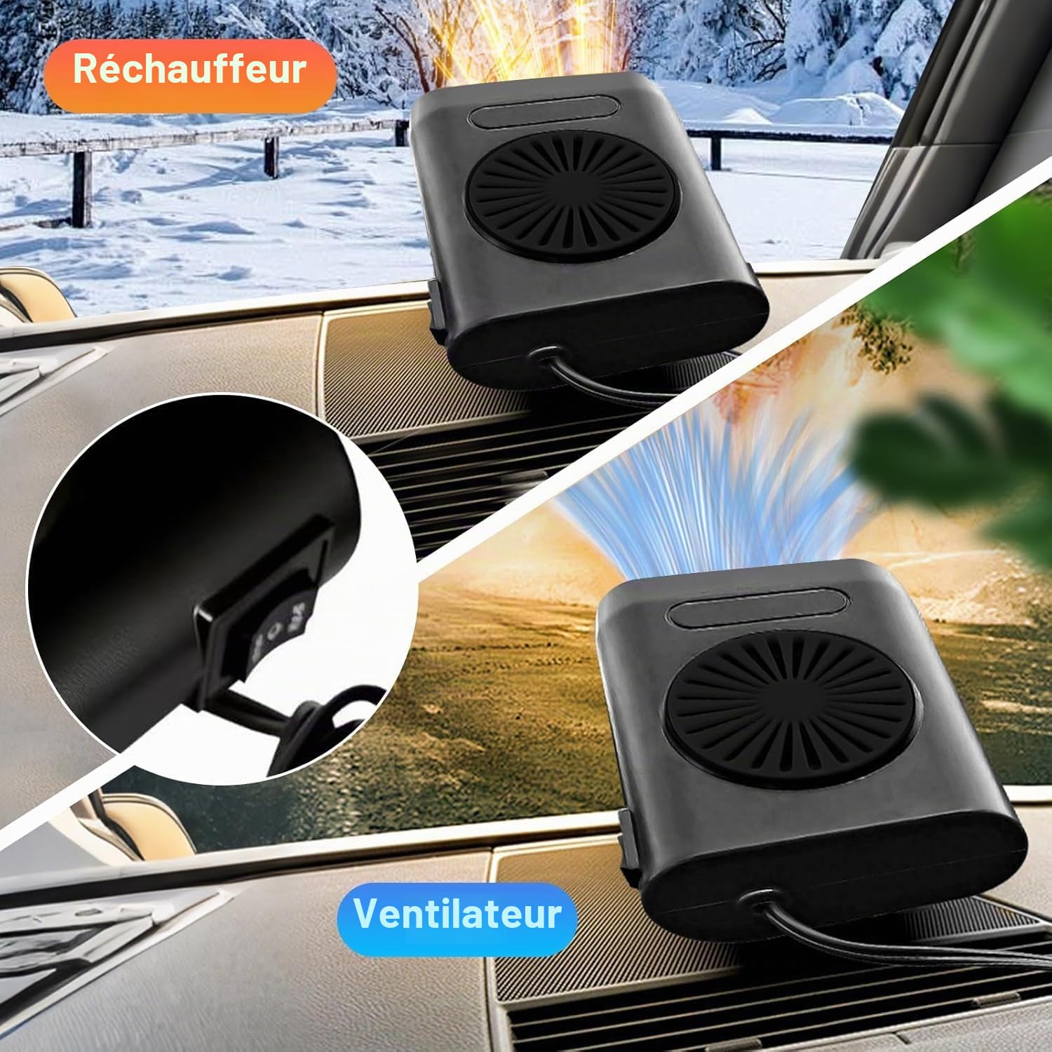 Chauffage de Voiture, Portable 12V 200W pour l'hiver Anti-buée dégivreur, Chauffage Rapide, pour Pare-Brise Prise dans l'allume-Cigare de la Voiture