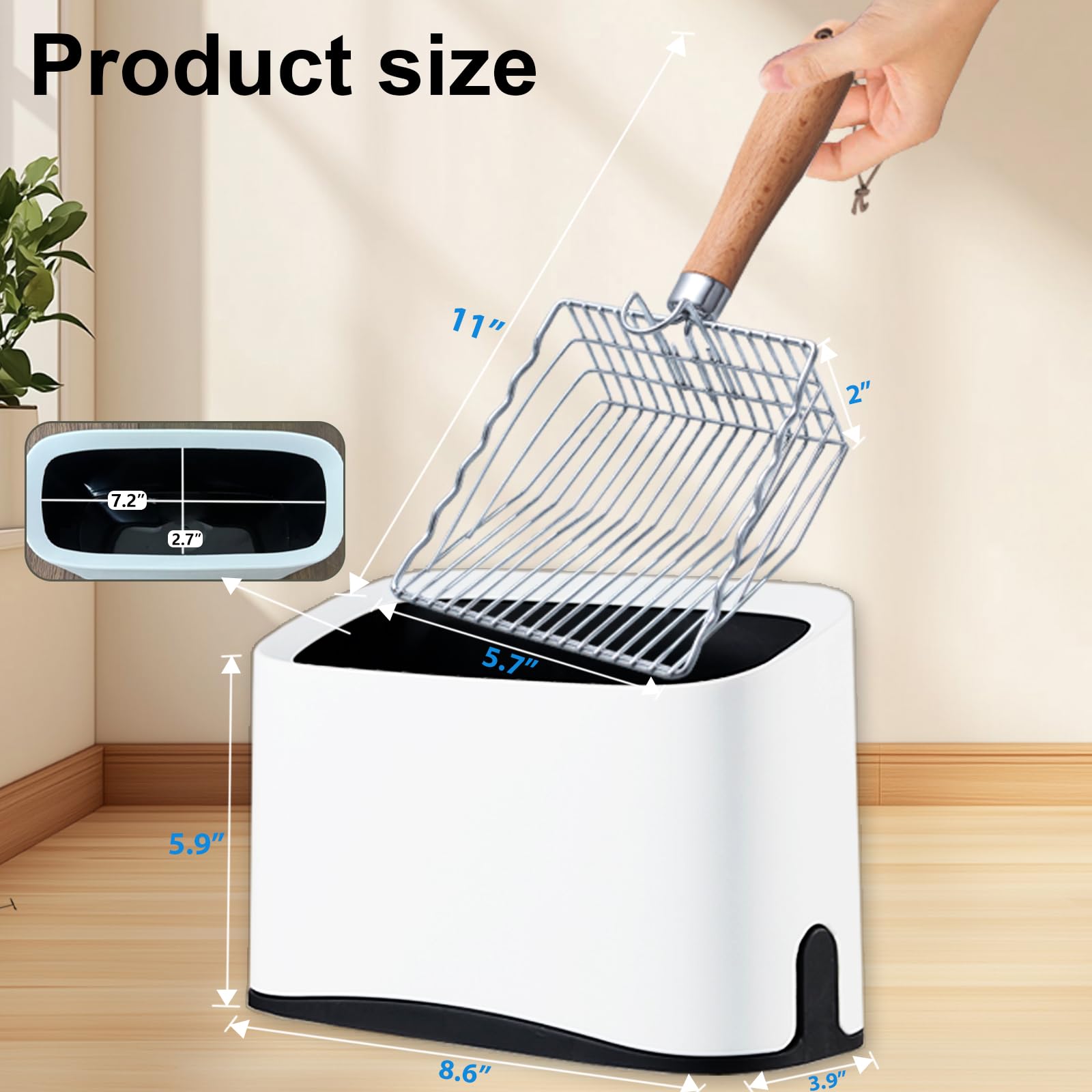 ARMLULU Metal Cat Litter Scoop with Holder, Poop Scooper with Stand&2 Rolls of Garbage Bag, Heavy Duty Stainless Steel Shovel with Wooden, Kitty Quick Sifter for Easy Cleaning, Essential Item for Cat
