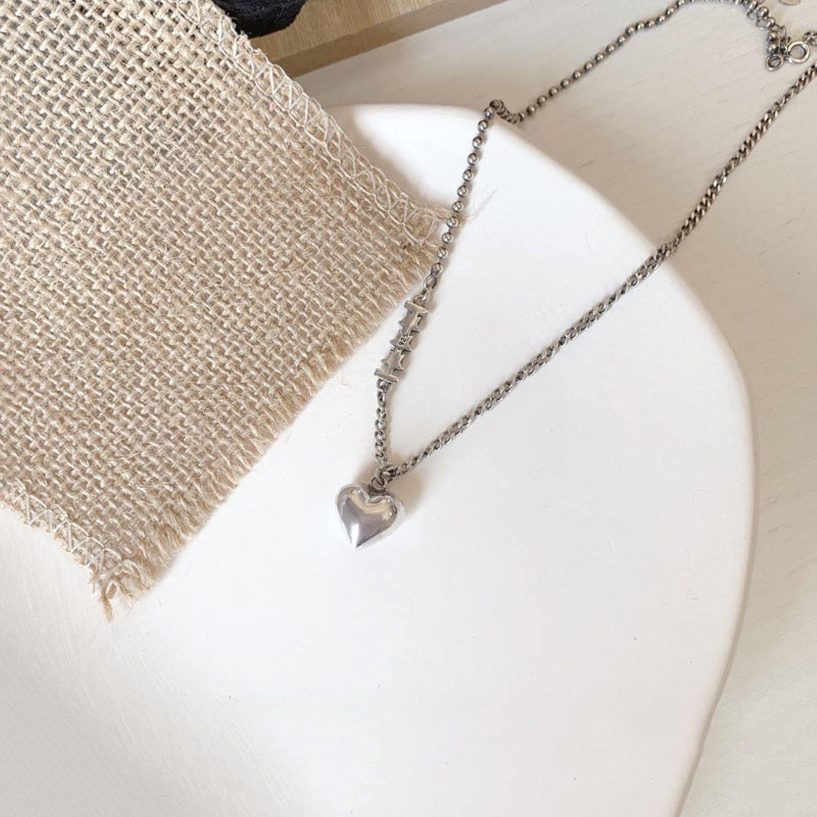 925 plata esterlina amor corazón estrella colgante collar de plata tailandesa cadena asimétrica de cuentas redondas El regalo ideal para mujeres