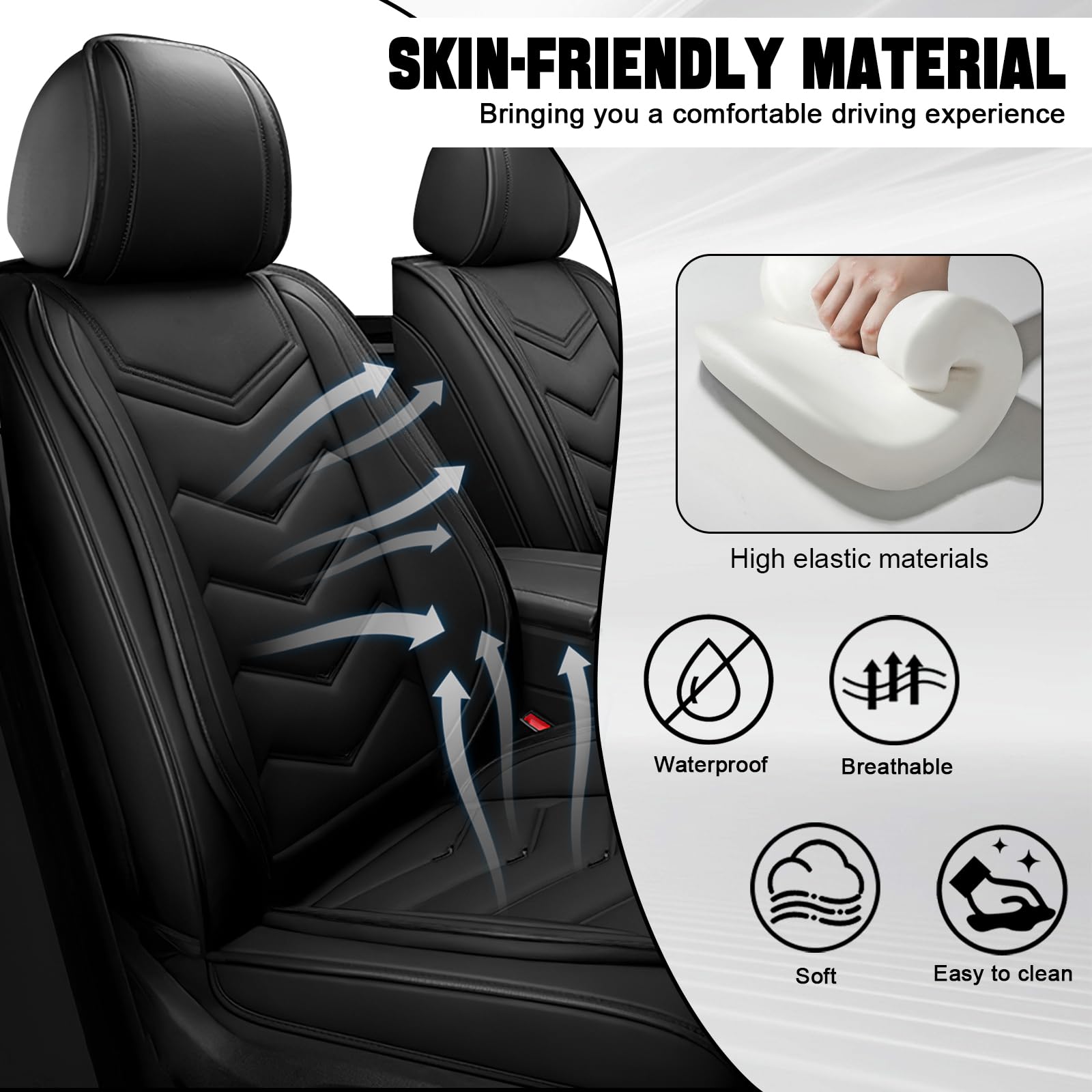 Coprisedili Auto Universale Per Jaecoo 7 (2024 2025 2026), PU Pelle Copri Sedile Auto，Traspirante，Airbag Amichevole，A Doppia Fila, Cinque Posti(Pure Black)