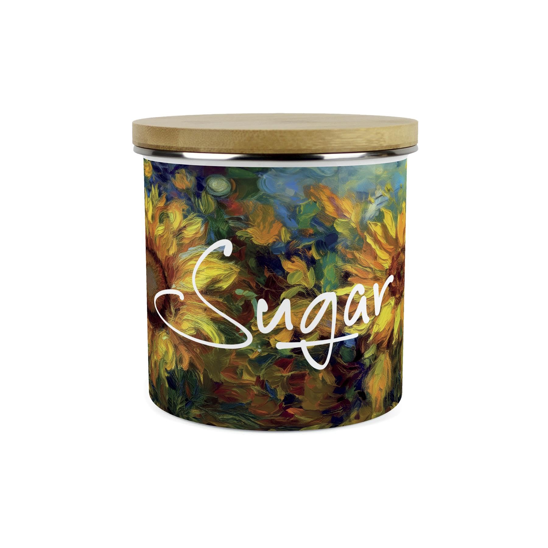 Purely Home Sugar Painted Sunflowers Storage Canister - Van Gogh Inspired Oil Paint Floral Artwork - Tea/Coffee/ Enamel Hot Drinks Kitchen Storage Container