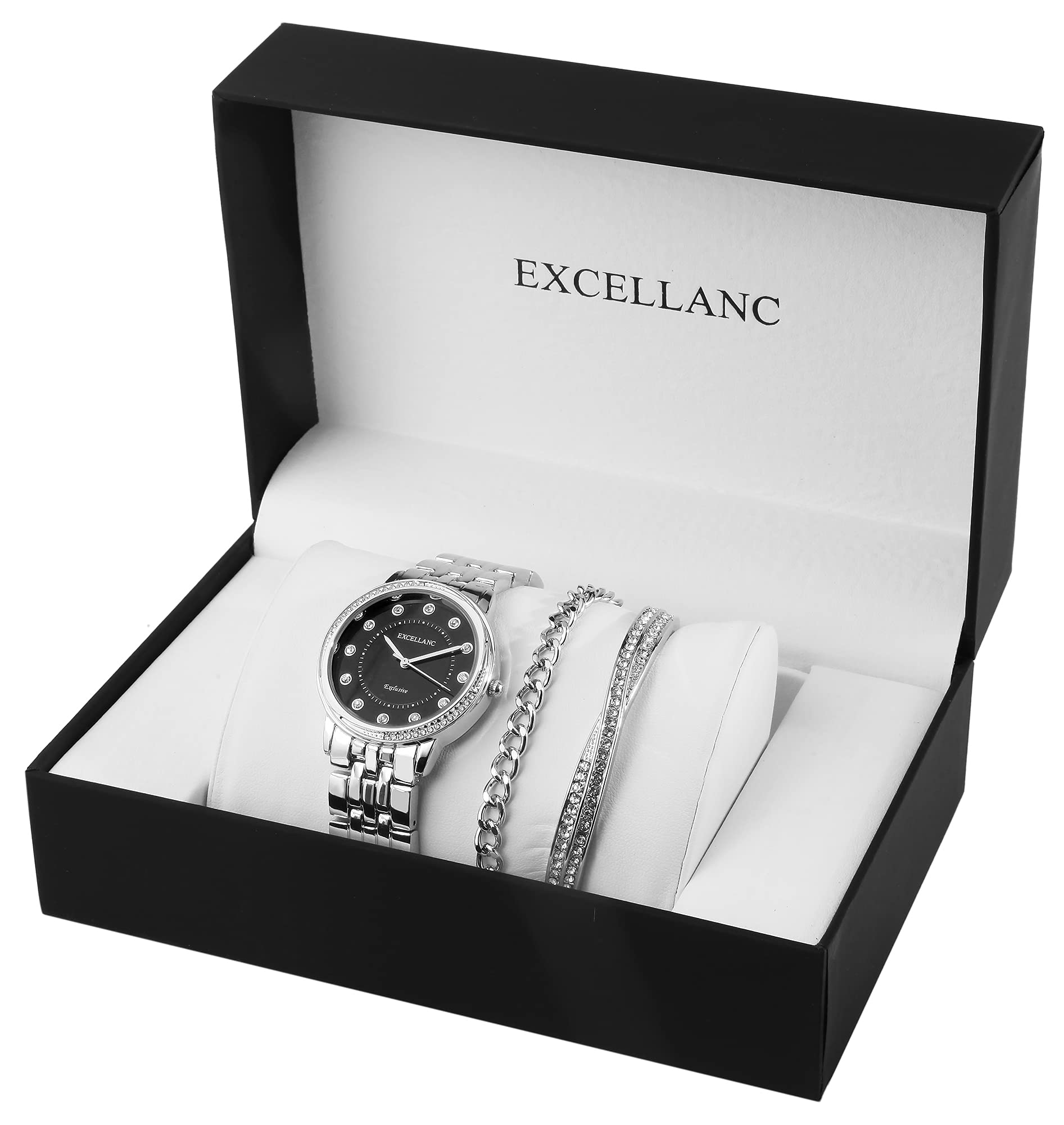 Excellanc Geschenkset-Damen Uhr Armreif Armband Strass 1800218