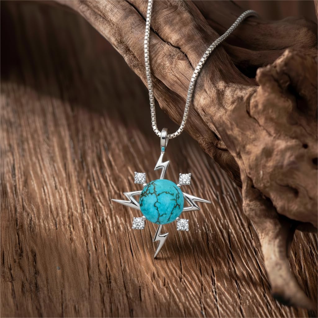 RMREWY Genuine Turquoise Lightning Pendant Necklace,925 Sterling Silver Native American Boho Western Dainty Pendant Real Gemstone Jewelry Birthdays Gift for Women Lightning Lover - Image 7