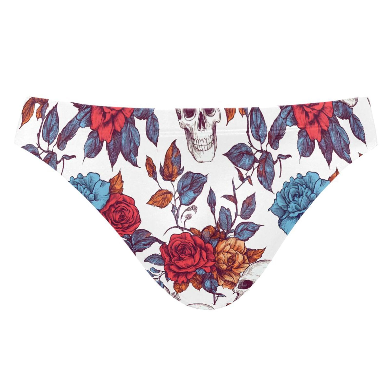 UMIRIKO Mens Swim Briefs Gothic Skull Red Blue Rose Bikini Swimwear L 202b8492
