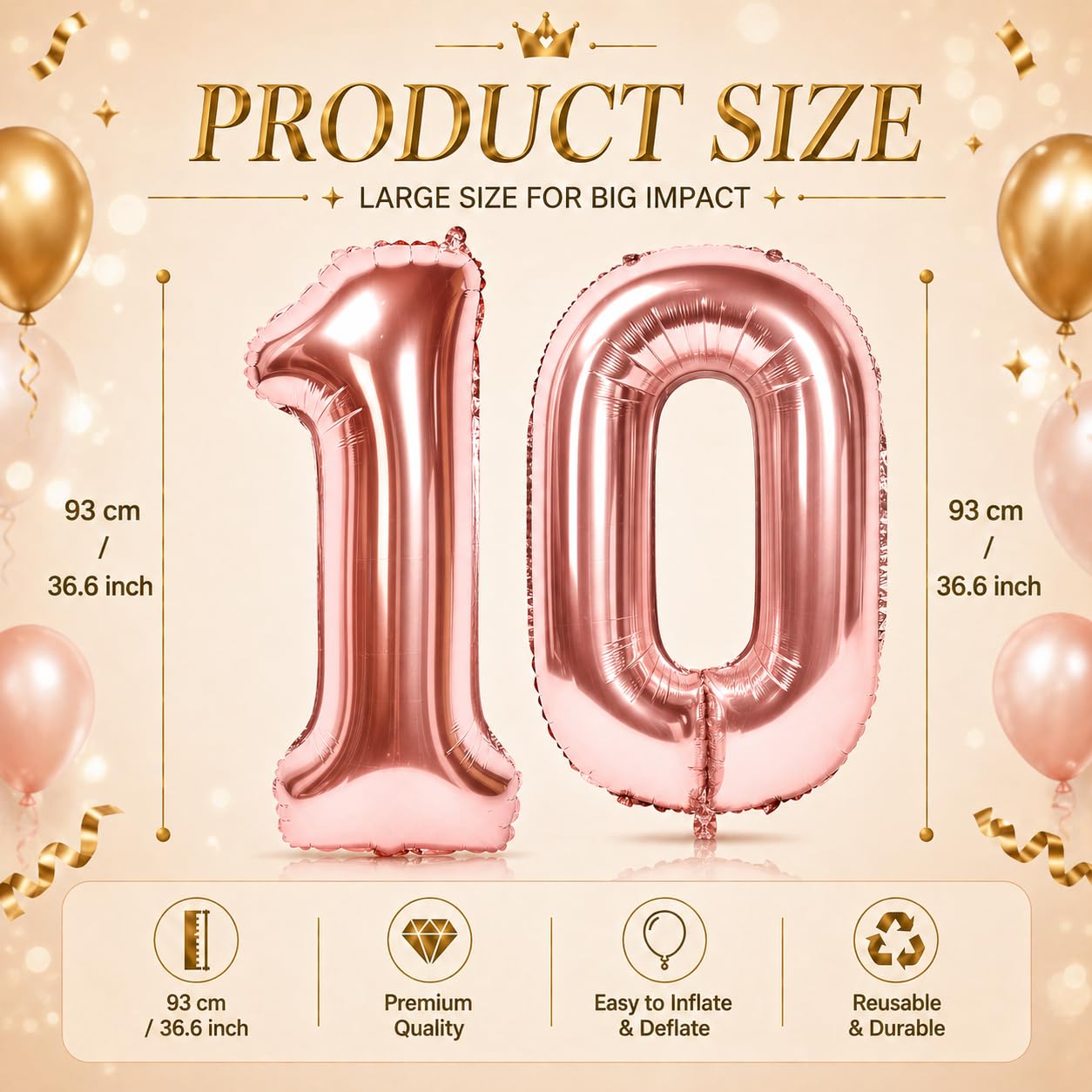 Riesen-Geburtstagsdeko Rosegold Für Mädchen – Zahl 10 Folienballon (100 Cm) + Happy Birthday Girlande – Perfekt Zum 10. Kindergeburtstag