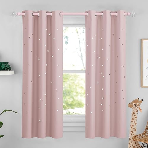 Miniatura 1 de NICETOWN Cortinas opacas con diseño de estrellas para habitaciones de niños, cortinas de princesa para dormitorio de hija, ventana, guardería,