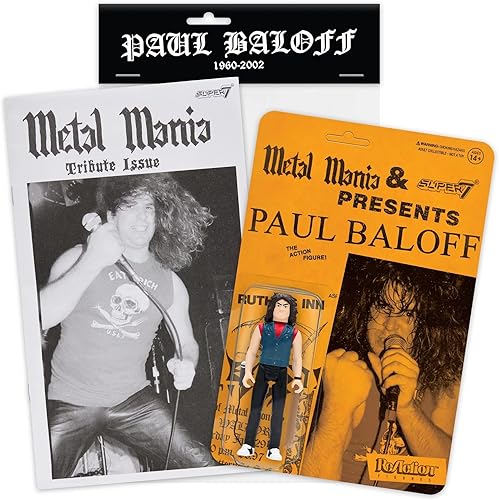 Super7 Paul Baloff Figura de reacción de 3.75 pulgadas Metal Mania Fanzine Bundle