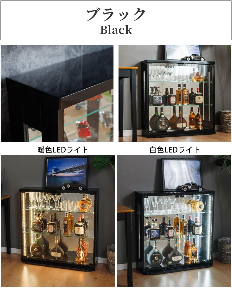 ジェシーAタイプ コレクションケース 薄型 LED 縦ライト付き 幅80cm