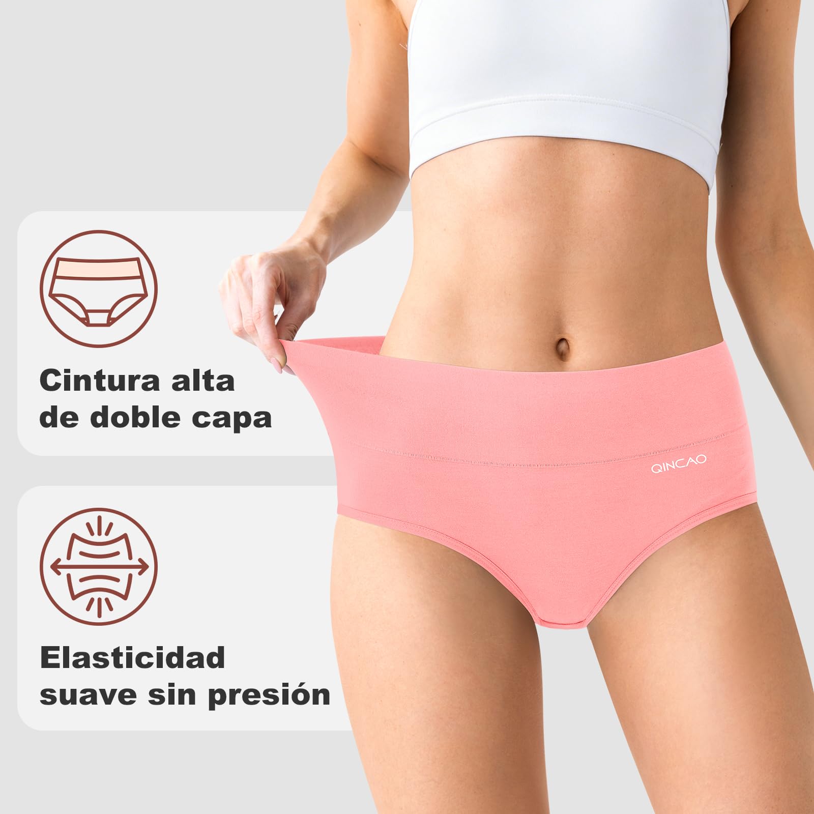 QINCAO Bragas Mujer, Pack de 6 — Bragas Mujer Cintura Alta Algodón, Transpirables y Suaves