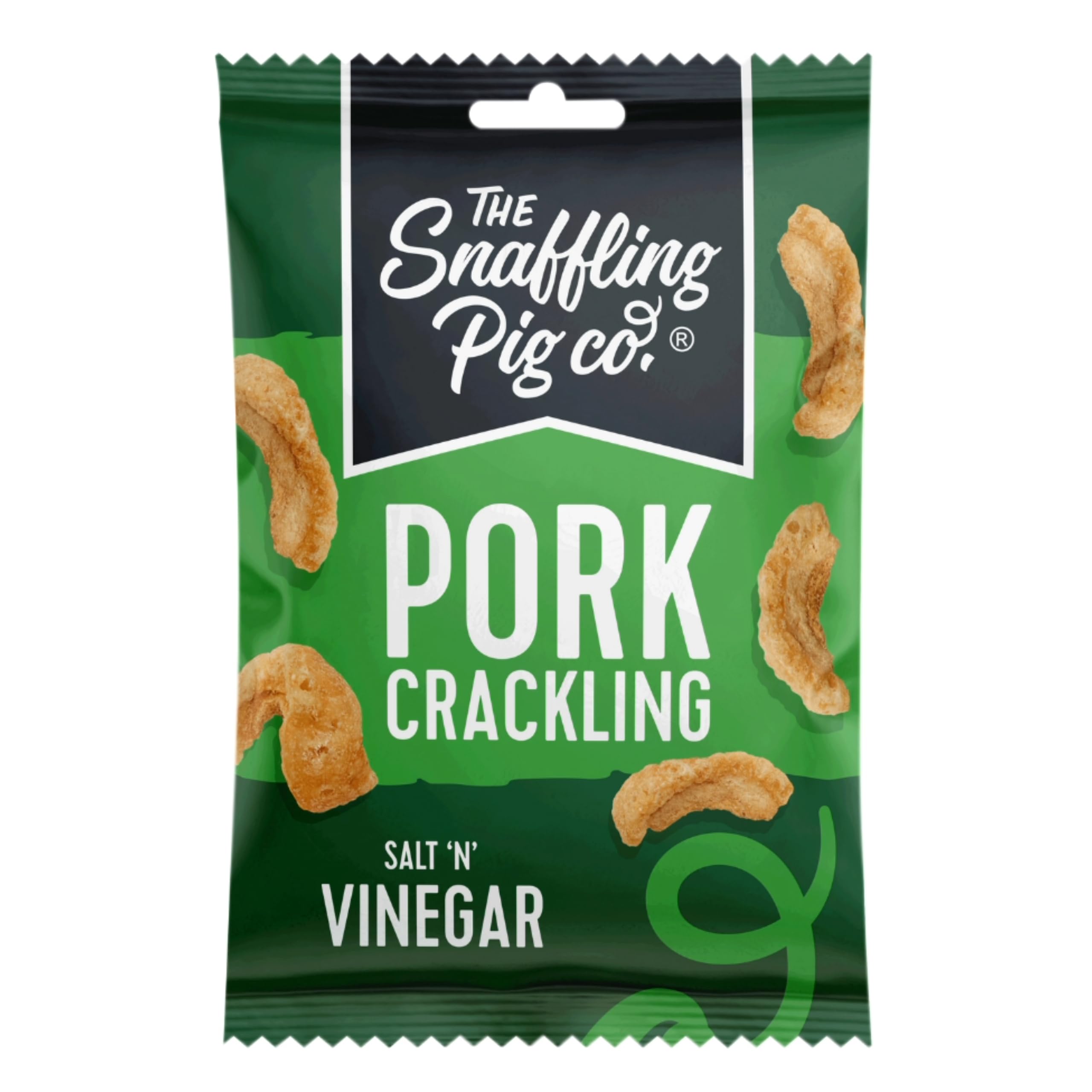 The Snaffling Pig Co Salt 'N' Vinegar Crackling, Gourmet, Meaty Snacks, 40 g (Pack of 12) - Perfect for Gifting