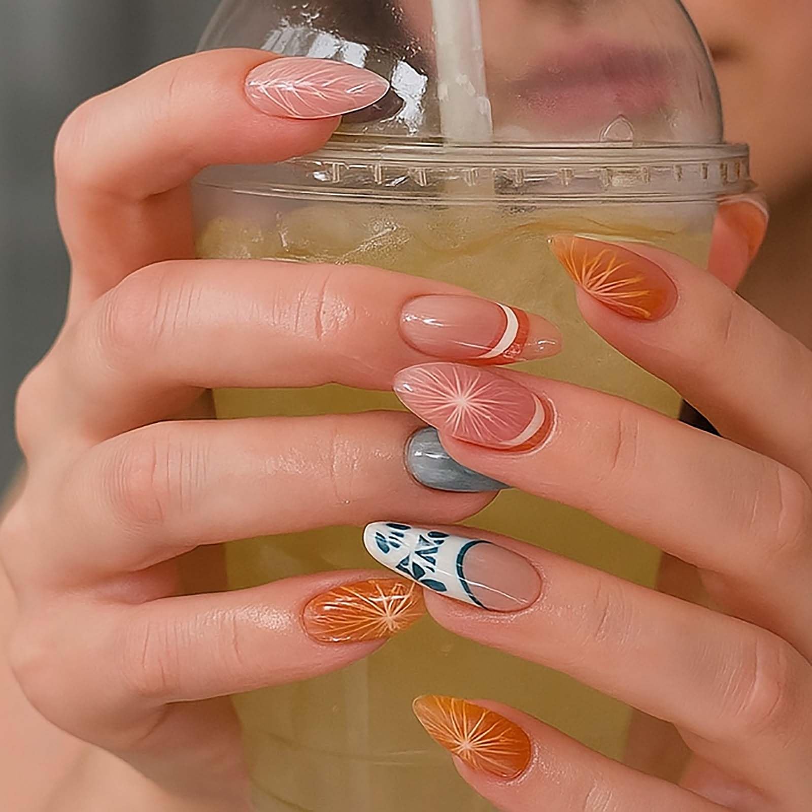 Cool Summer 3D Floral Gradient French Tip Press On Nails