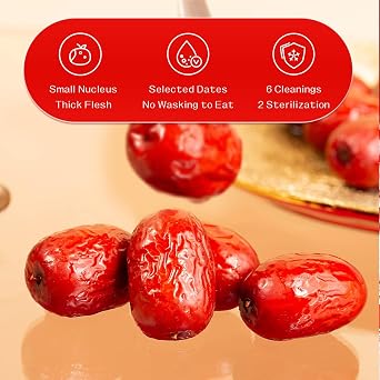 Premium Jujube Dates 1.1LB | Natural Dried Red Dates Snack, Sweet & Soft | 100% natural Chinese jujube dates; soft & chewy sweet snack; ready-to-eat; perfect for tea, baking & healthy snacking