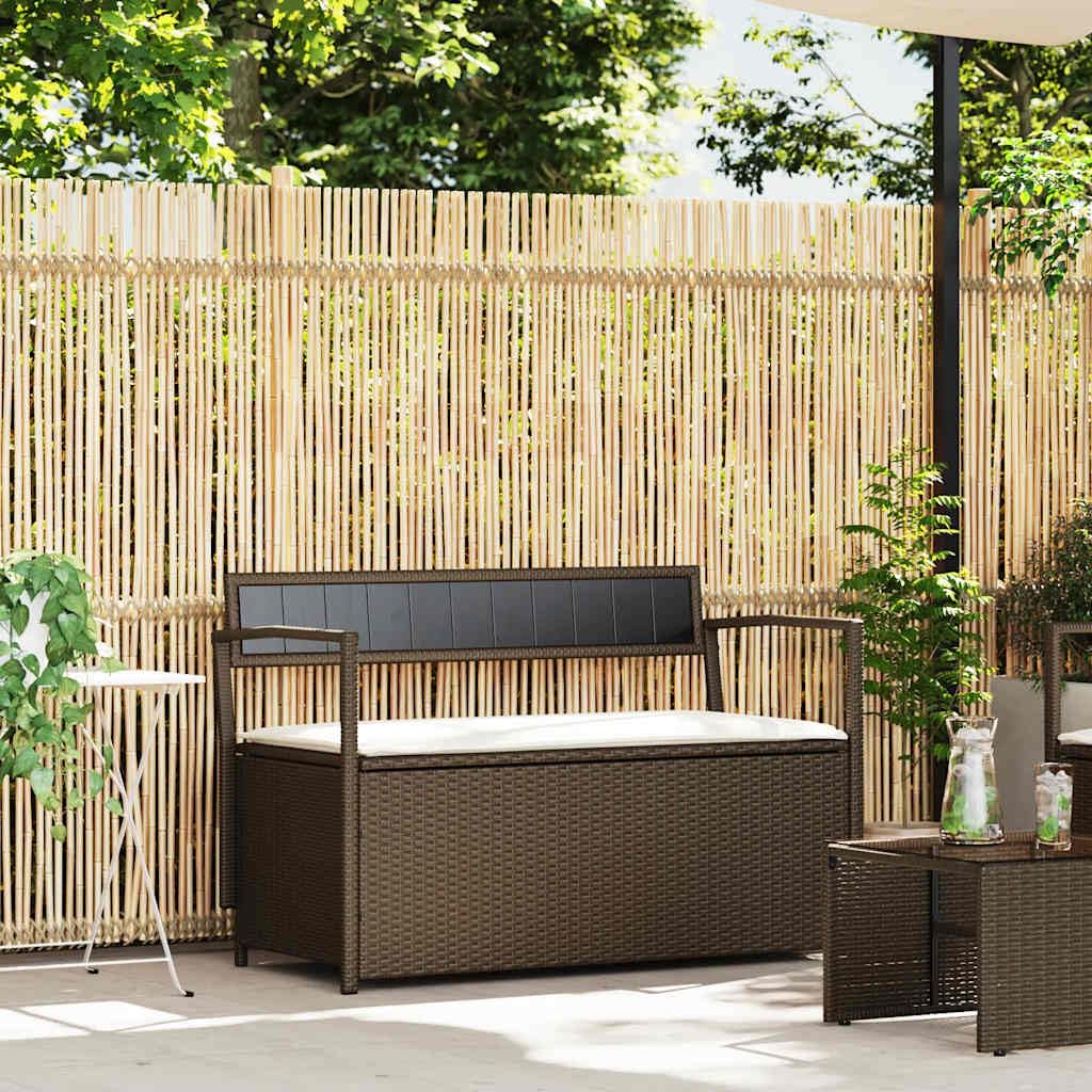 Generico Panca Portaoggetti da Giardino con Cuscino Marrone Polyrattan,Mobili,Mobili da Giardino,Mobili e sedie da Giardino,Panchine da giardino-4103837