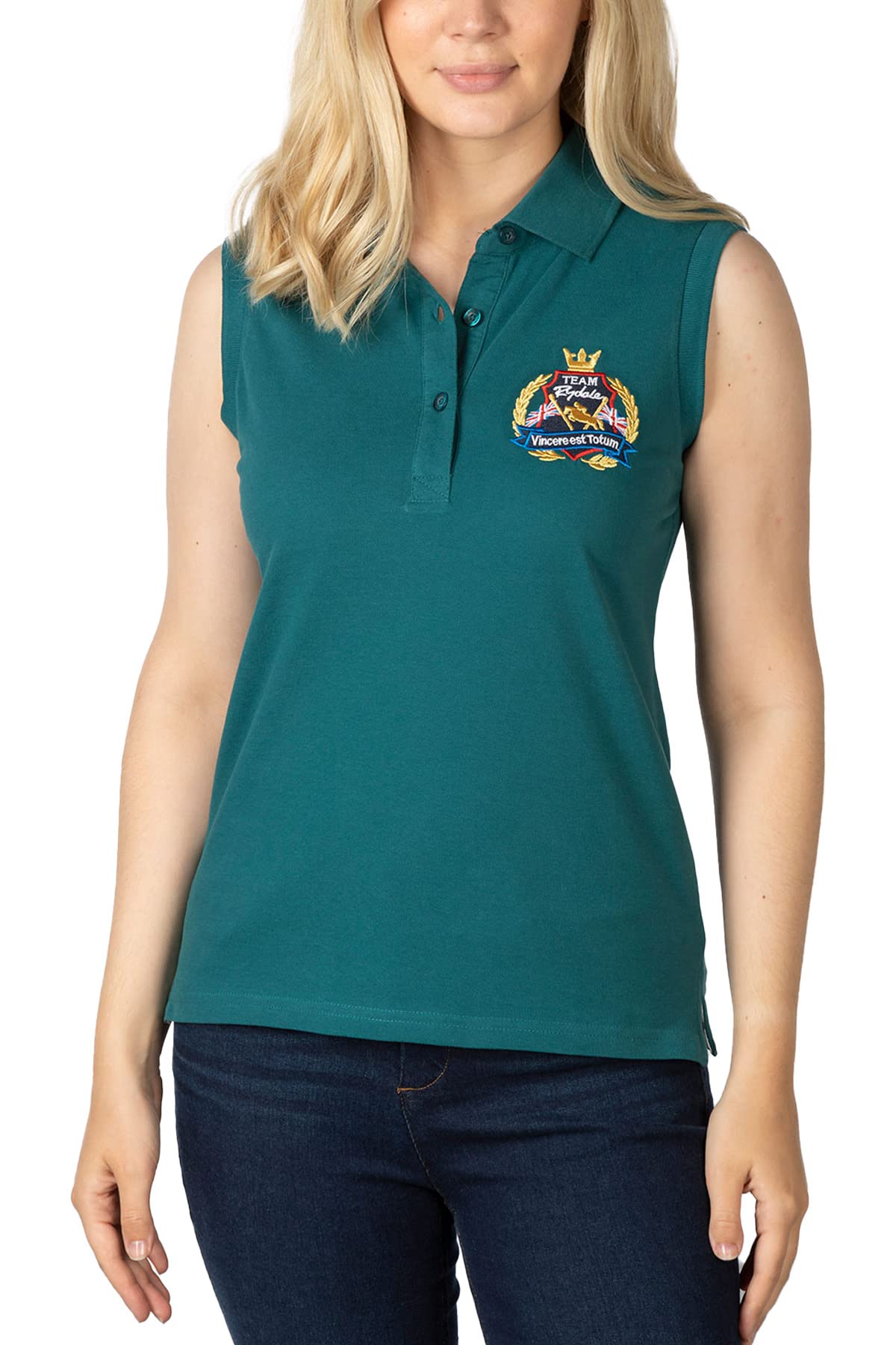 Rydale Ladies Sleeveless Polo Shirt Women’s Polo Vest Top 100% Cotton Embroidered T-Shirt (Green, 8)