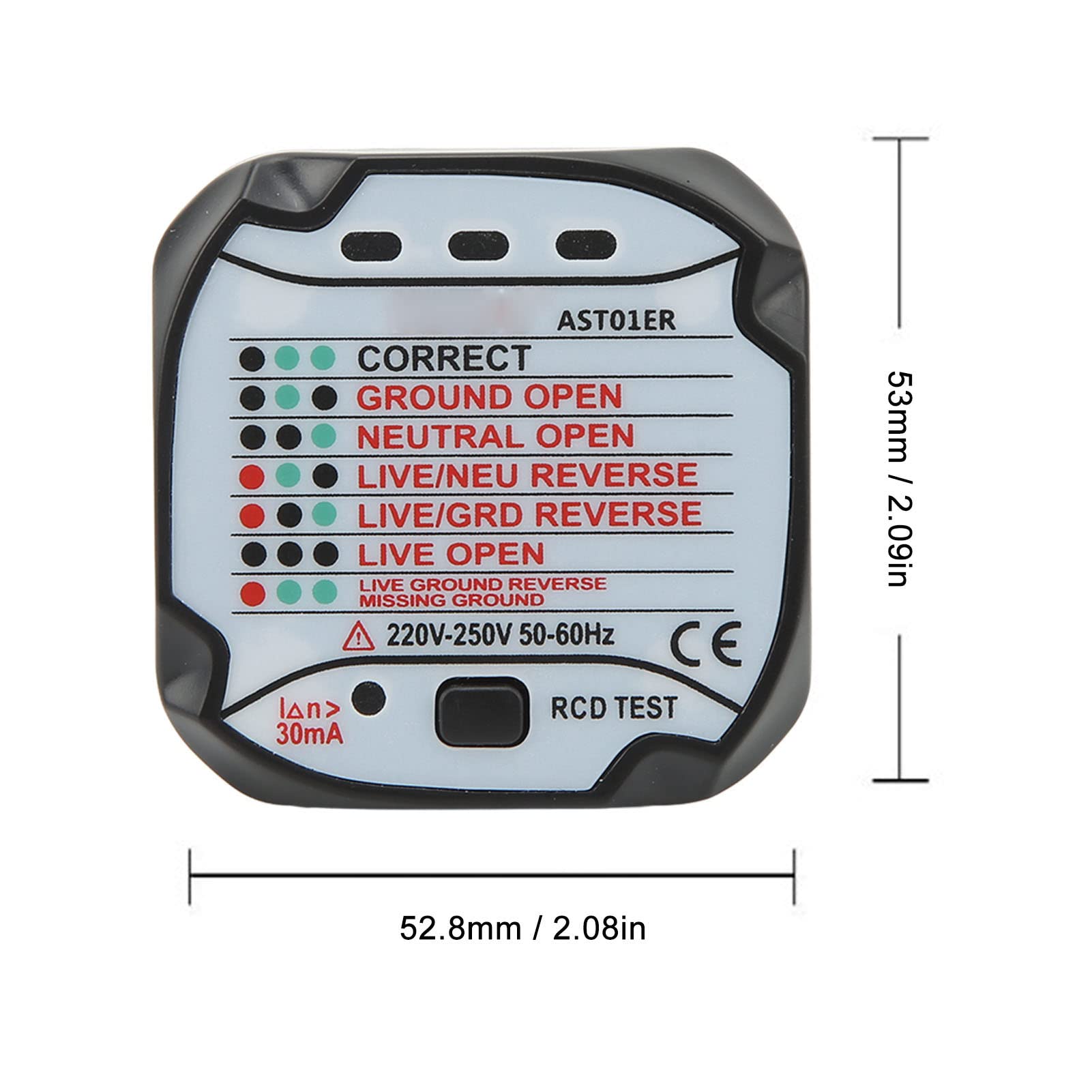 BSIDE AST01ER Tester Zasilania Wtyczki Test Pomiaru Biegunowości Linii Uziemienia Test Elektryczny Urządzenie Tester Gniazda Wtyczka UE 220 V-250 V