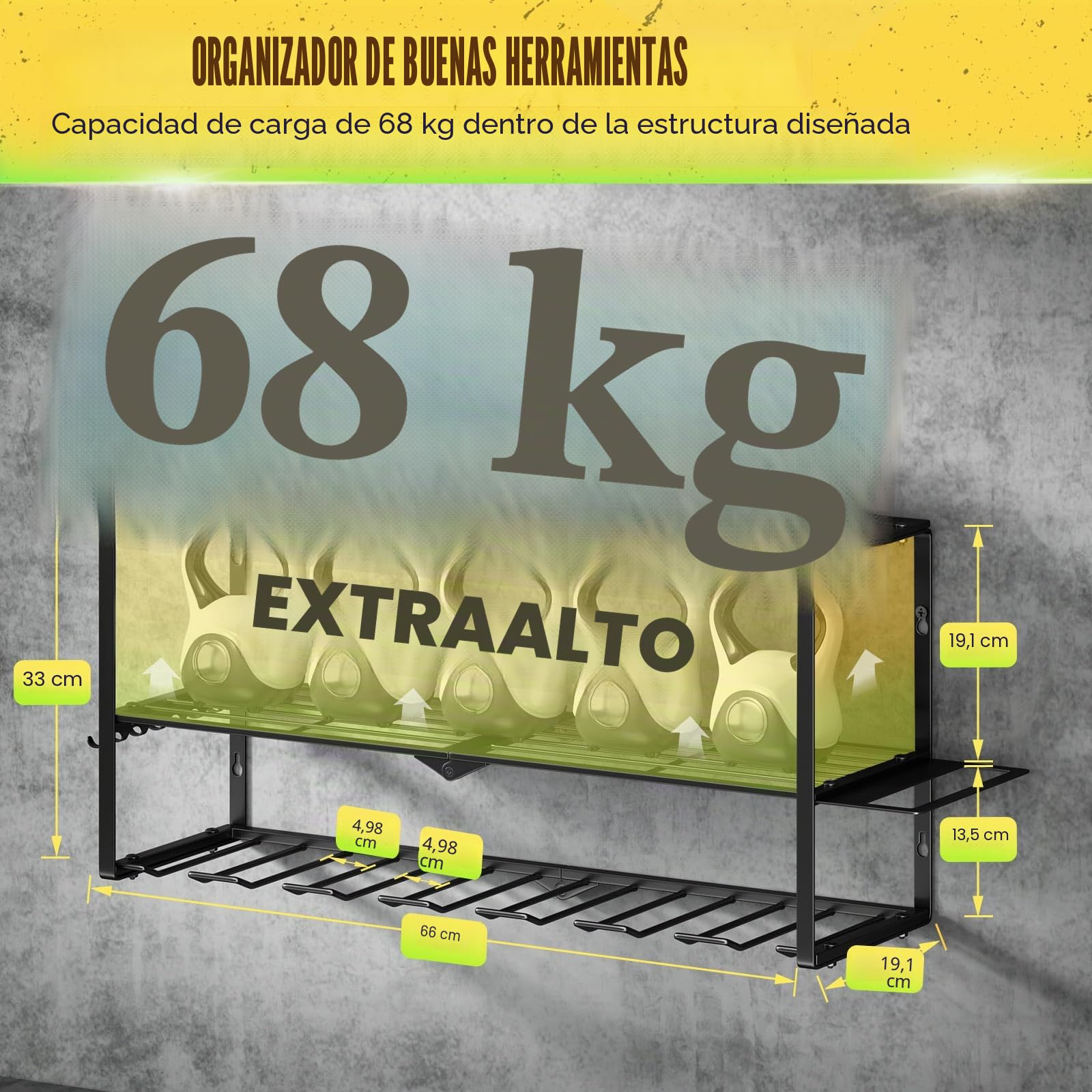 Hipidian Organizador de Pared 3 Niveles para Herramientas Eléctricas - Soporte con 7 Portabrocas y 68 kg Capacidad, Almacenaje en Acero para Taller, Garaje y Trastero