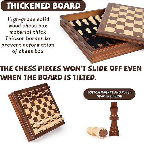 Miniatura 2 de Juego de ajedrez magnético de madera para adultos y niños, tablero de ajedrez de 12 pulgadas con piezas de ajedrez magnéticas hechas a mano con 2