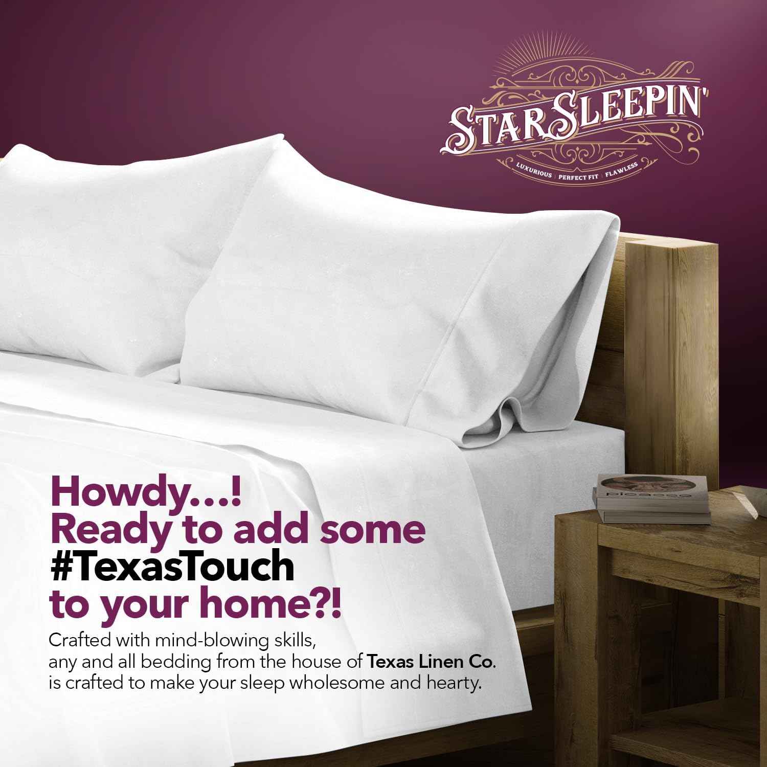 TEXAS LINEN CO. 100% Egyptian Cotton Queen Sheets Set - Luxury 1200 Series Star Sleepin' Collection Egyptian Cotton Sheets Queen Size (4 PC, White), 17" Deep Pocket, Cooling Sateen Hotel Bedding Set