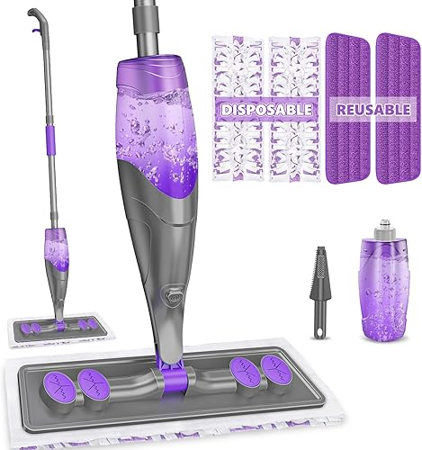 Trapeadores en aerosol para limpieza de pisos - Trapeadores húmedos y secos con 6 almohadillas desechables para Swiffer Powermop - Botella Gris,Azul