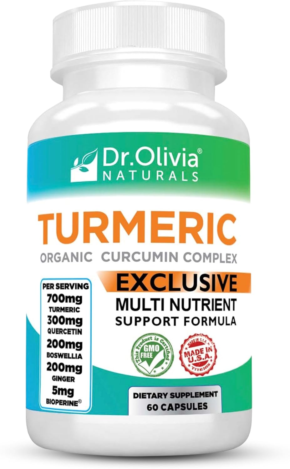 Organic Turmeric Curcumin Complex with Quercetin, Ginger and Boswellia - 60 Capsules