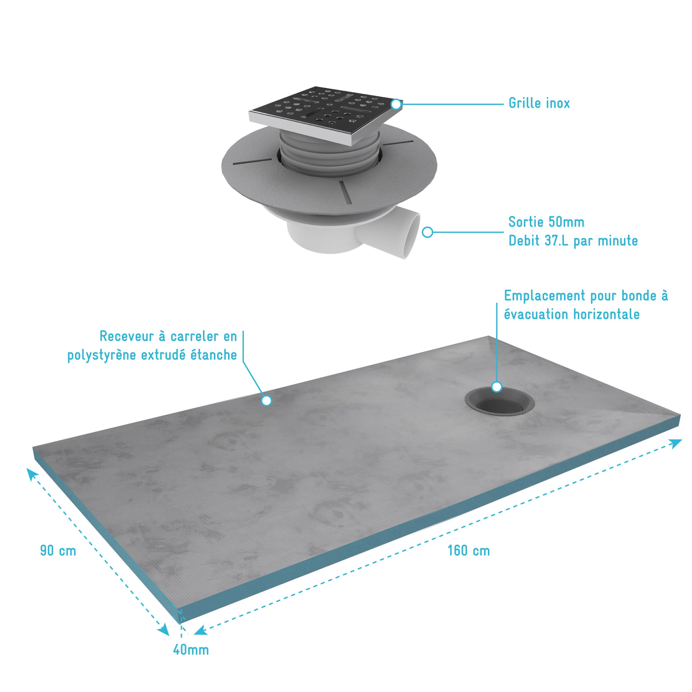 Aurlane PACR007 - Plato de ducha, color gris