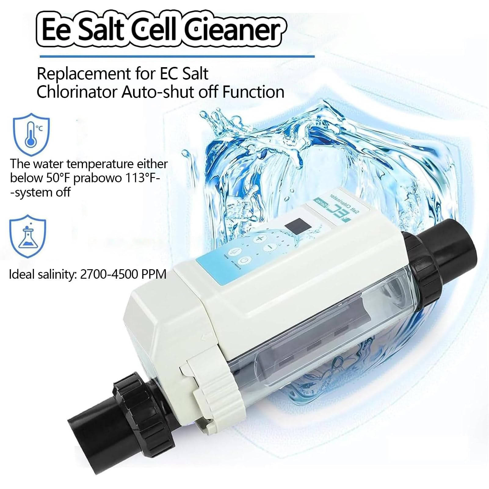 Clorador De Sal por ElectróLisis, Clorador De Agua Salada para Piscinas, Generador De Cloro Salado, Celda De Sal para Generador De Piscinas, FuncióN De Limpieza AutomáTica 60cubePool