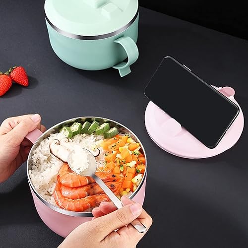 Miniatura 3 de Tazón para fideos, arroz con tapa, 40.6 fl oz, antiquemaduras, térmica, utensilios de cocina, accesorio pequeño para dormitorio, cocina, oficina,