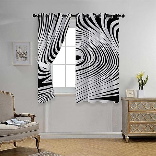 Cortinas para Habitacion Blackout Black and White Grommet Short Sliding Door Curtains Blackout Cortinas para Separar Cuartos 55Inch Width by 72Inch