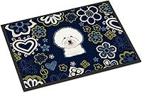 Vista 185 de Caroline's Treasures BB1449JMAT - Tapete de bienvenida de carlino negro, 24 x 36 pulgadas, tapete azul para puerta delantera, para interiores