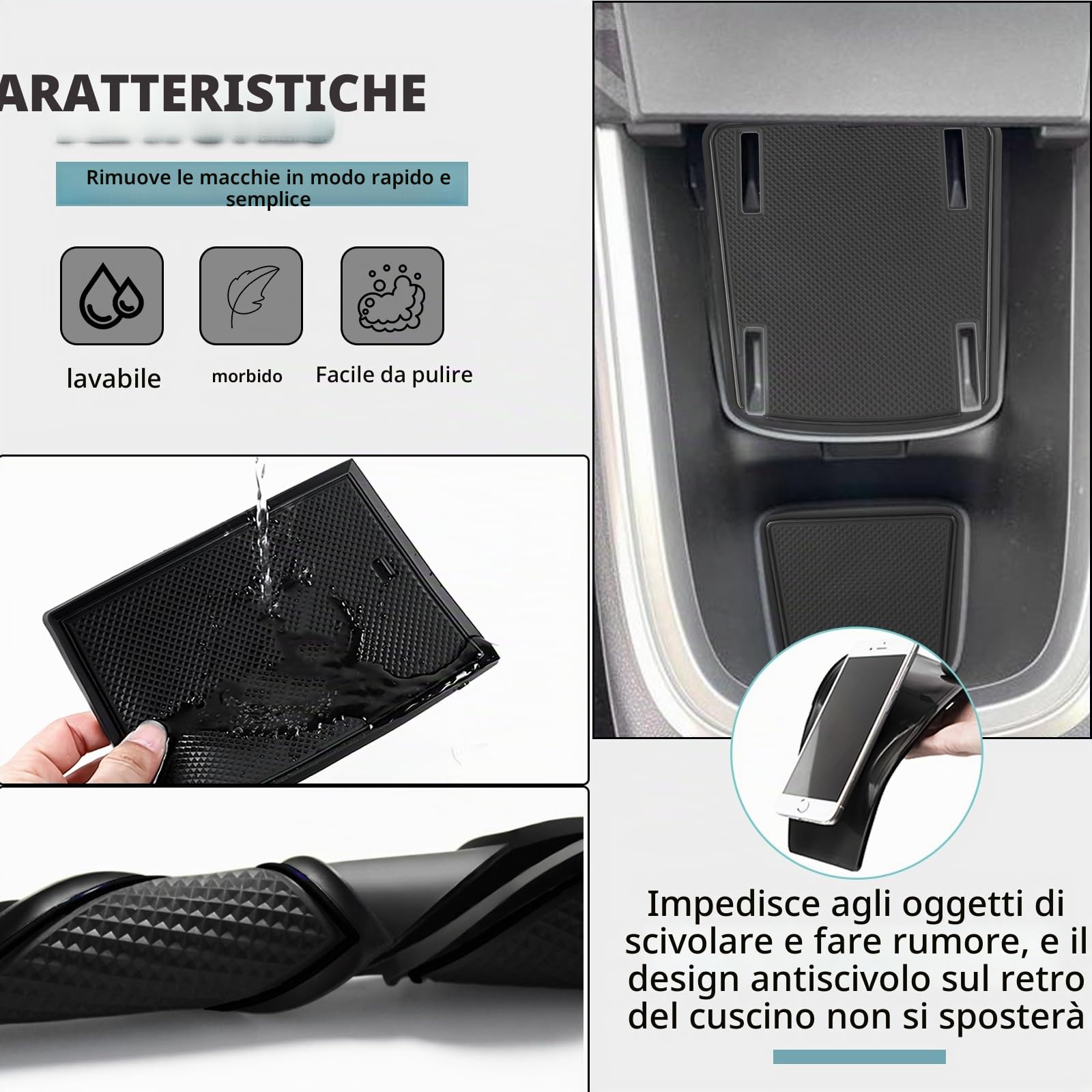 SHAOHAO Tappetini in Gomma per Jeep Avenger 2023-2026 Kit Antiscivolo per Console Centrale, Portabicchieri e Vano Porta Accessori Interni per Benziner & e-Avenger (Elettrica) Nero