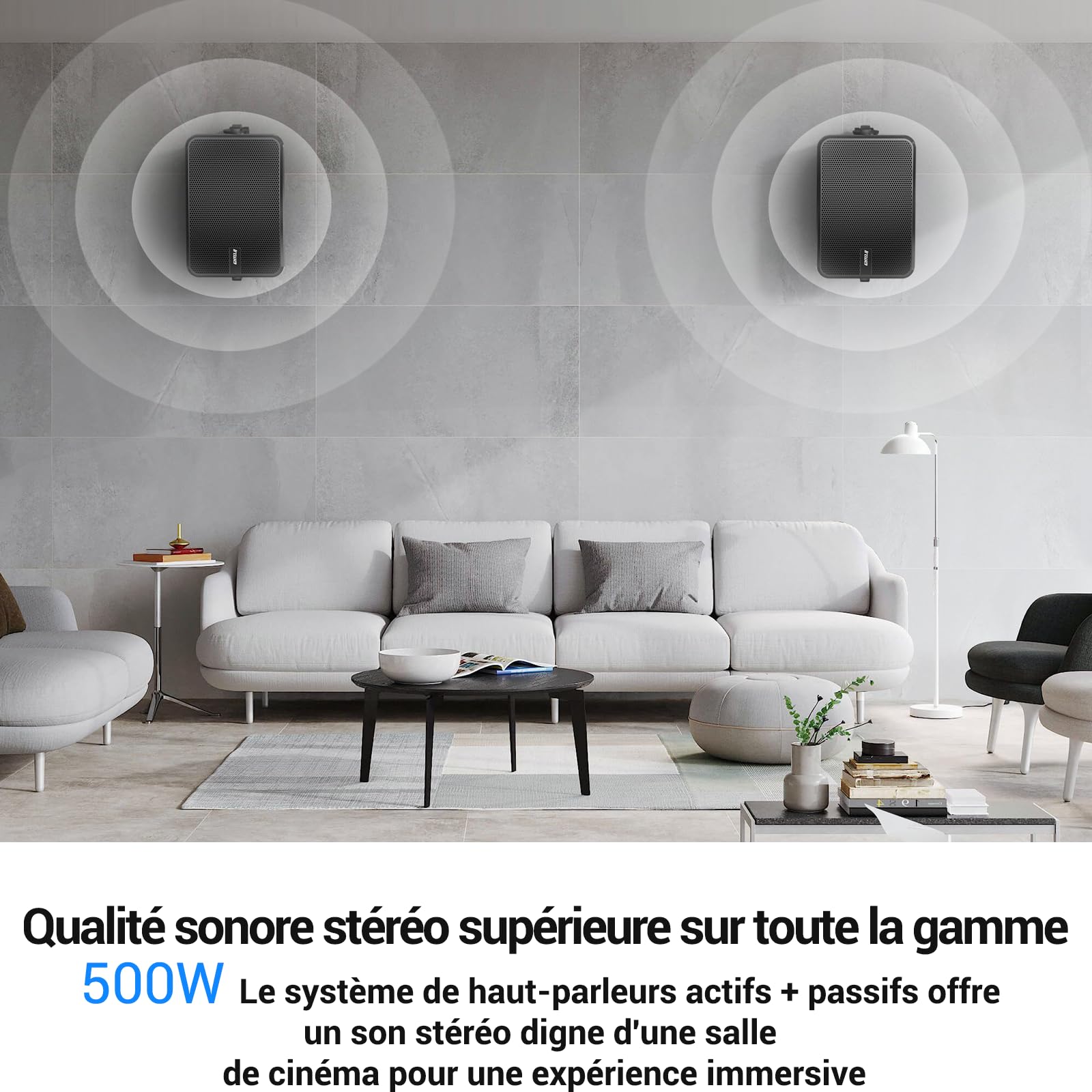 Inwa Enceinte Bluetooth 500 W - Support mural actif / passif - IPX5 - Sans fil - Stéréo - Aux - Pour l'intérieur et l'extérieur couvert - Paire - MZ660 - RMS 50 W