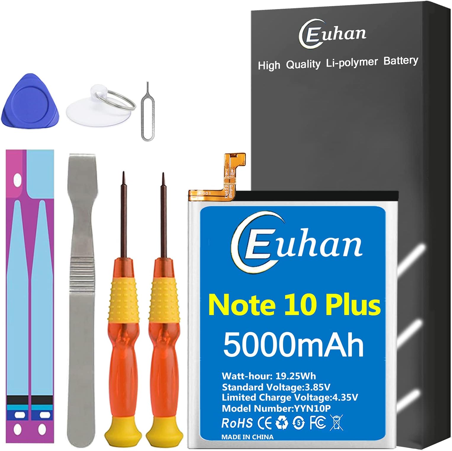 Galaxy Note 10 Plus Battery, Euhan 5000mAh Li-Polymer EB-BN972ABU Internal Replacement Battery for Samsung Galaxy Note 10+ Note 10 Plus SM-N975F SM-N975F/DS with Repair Tools Kit [24 Month Service]