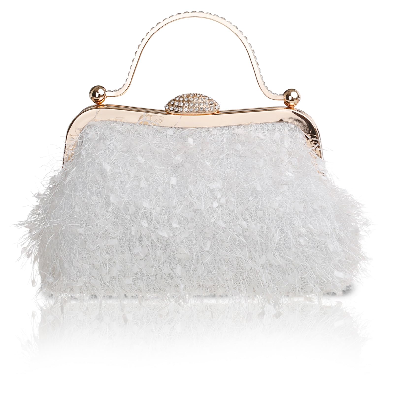 SlHiEke Tassel Women's Evening Handbag Cocktail Prom Formal Clutch Purse Feather Elegant Shoulder Bag for Wedding Banquet