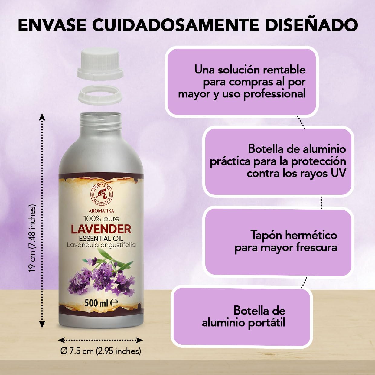 Aceite Lavanda 500ml para Difusor - Lámpara Aromática - Buen Sueño - Calmante - Relajación - Lavandula Angustifolia - Aceites Esenciales Natural 100% - Cuidado Piel, Cabello y Ropa
