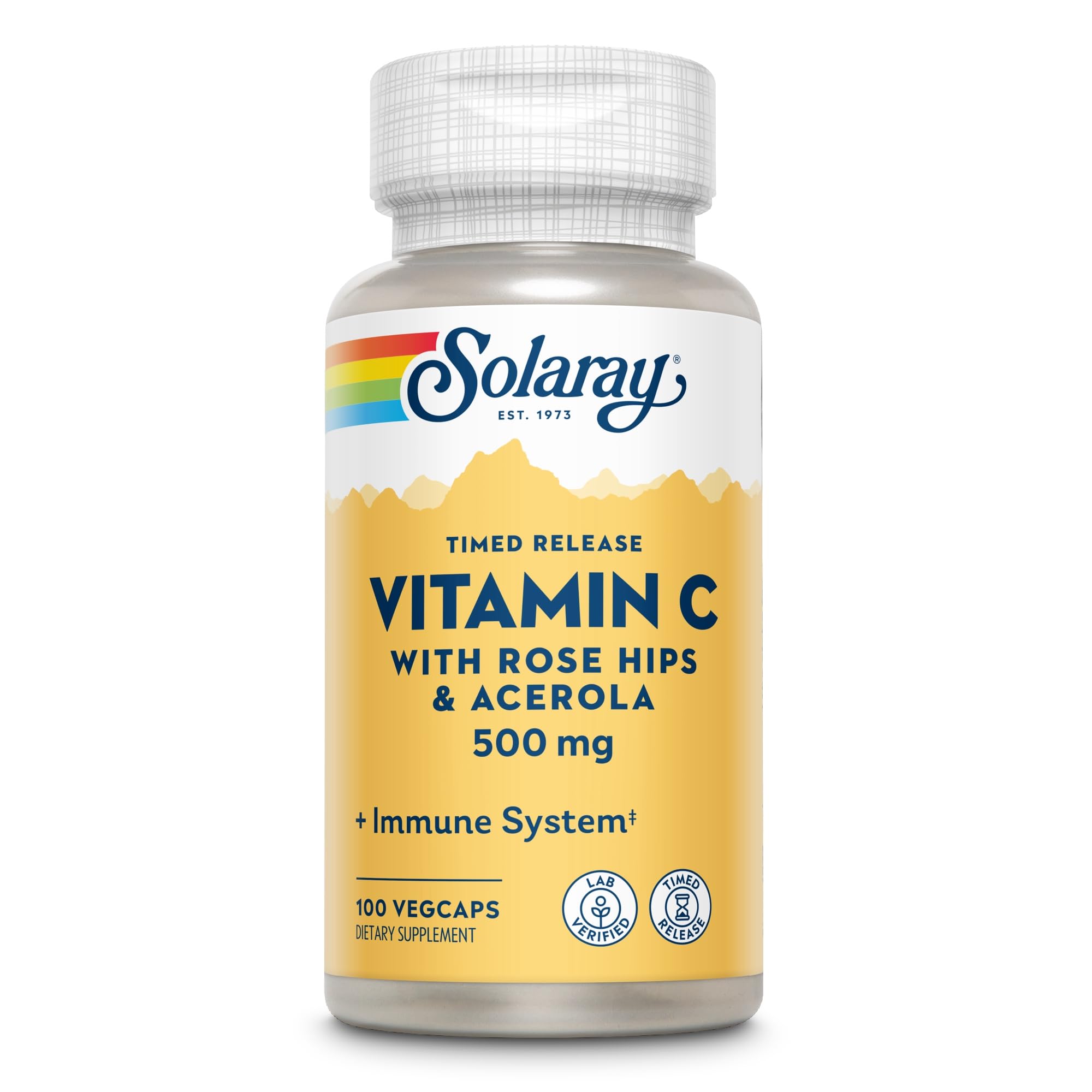 Solaray C Two Stage Timed Release with Rose Hips and Acerola Supplement, 500mg, 100 Count