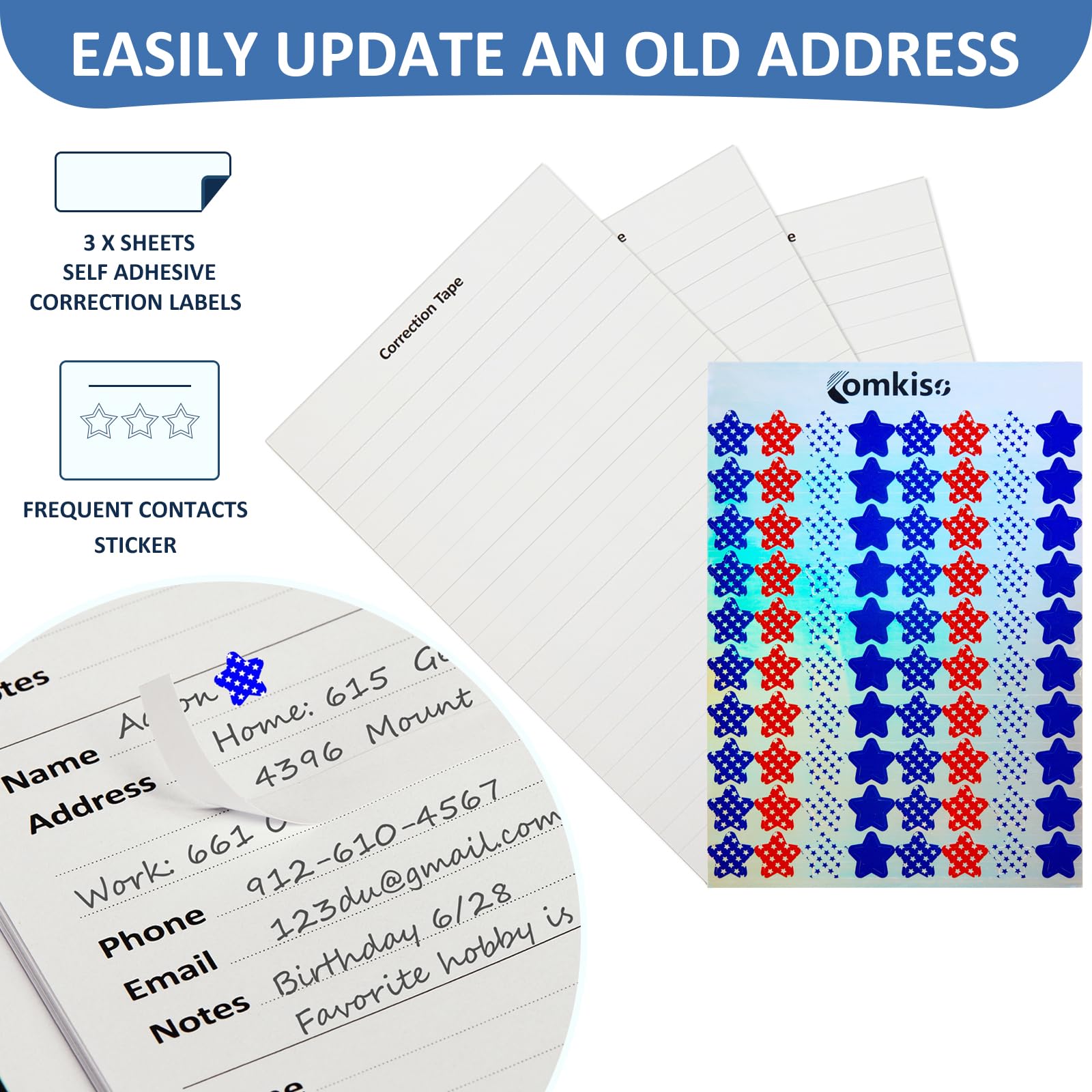 Comkiso Carnet d'adresses avec onglets alphabétiques individuels plastifié, grand format imprimé, 468 espaces d'entrée, étiquettes de changement d'adresse, carnet d'adresses à couverture rigide 14,5 x