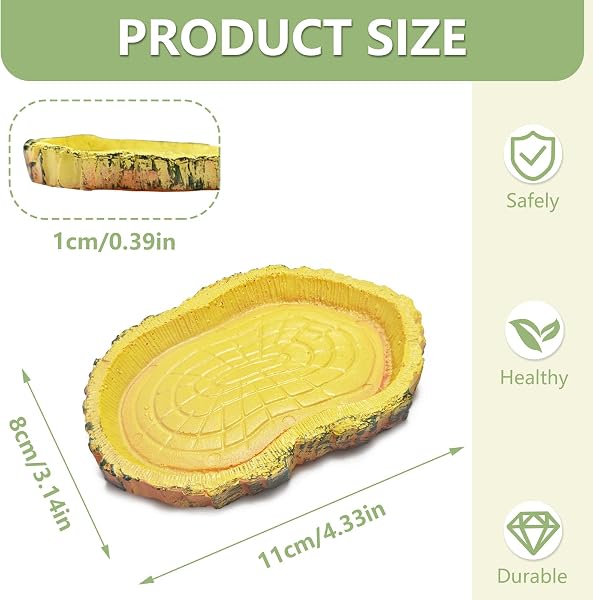 Coco Berming 2 Pièce Bol d'eau Terrarium Accessoire, Gamelle Tortue Terrestre, Mangeoire Portable pour Reptiles 11x8x1cm Convient Aux Tels Que, Serpents, Geckos (Jaune) - 2