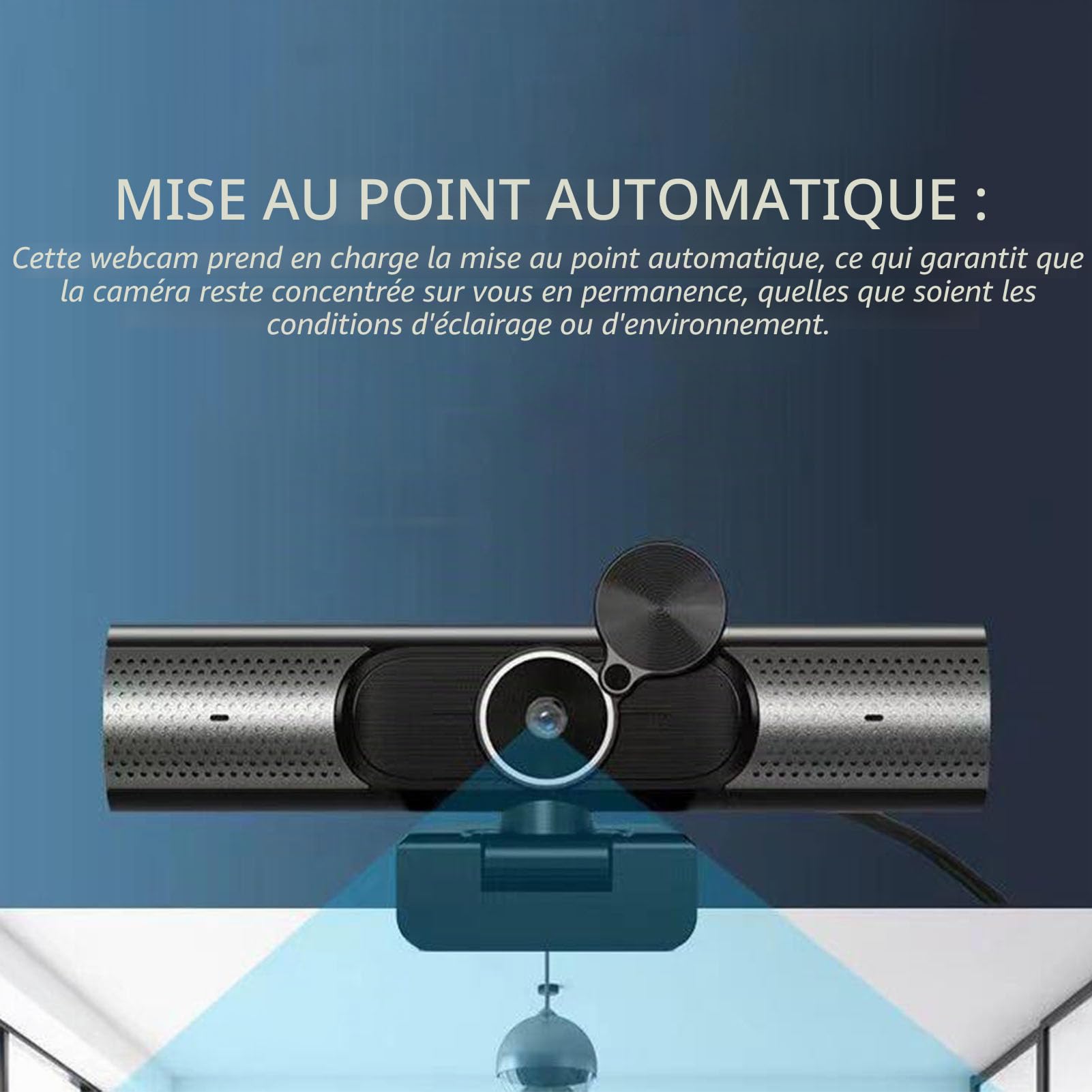 Webcam 2K 30 Fps à Mise au Point Automatique avec Haut-Parleur HiFi et Micro à Réduction de Bruit, Caméra PC Plug and Play pour Ordinateur Portable de Bureau, Adaptée pour