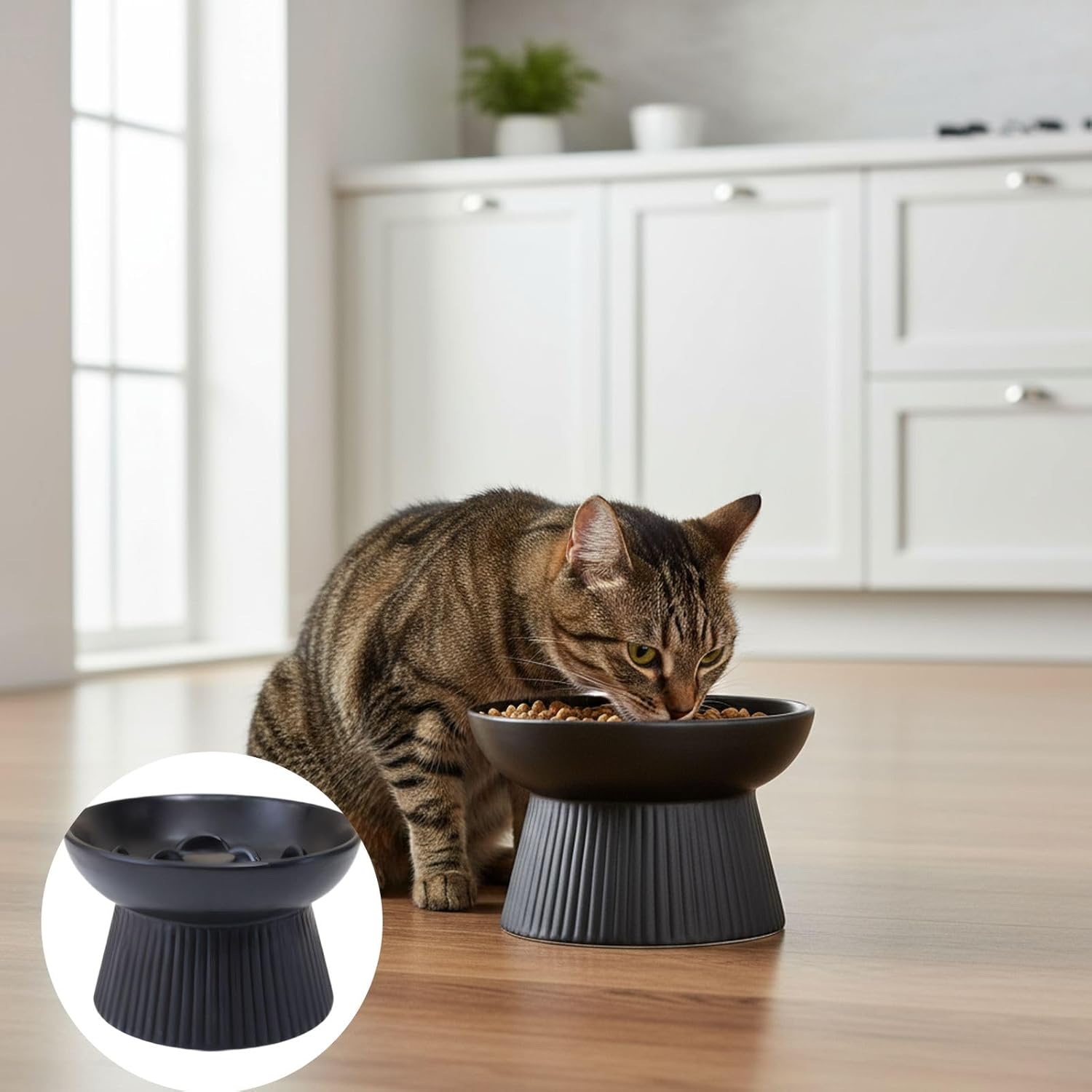 Ceramic Pet Slow Feeding Bowl Elevated for Small to Medium Dogs and Cats with Ergonomic Design