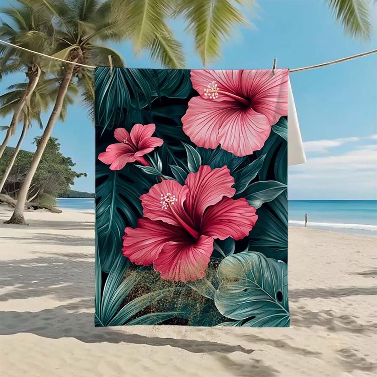 Telo Mare XXL 220x100cm/35x70cm, 2 Set Telo Mare Microfibra Fiore Asciugamano Palestra Uomo, Antisabbia, Leggero, Asciugatura Rapida, Teli da Spiaggia Grandi Accessori per Camping Natation Yoga F-4