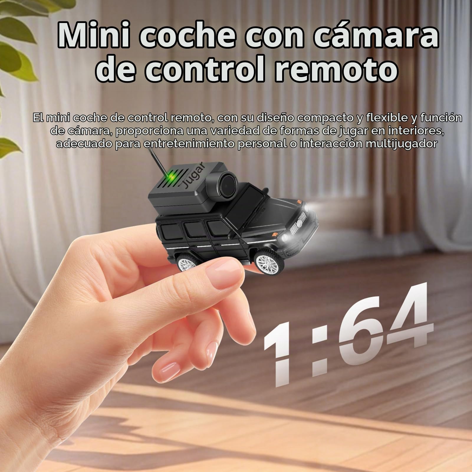 GoolRC WLtoys 6406 Mini coche teledirigido 2,4 GHz, escala 1:64, FPV, mando a distancia con cámara 720P, vehículo de control APP con luces LED para adultos, sin mando a distancia (negro)