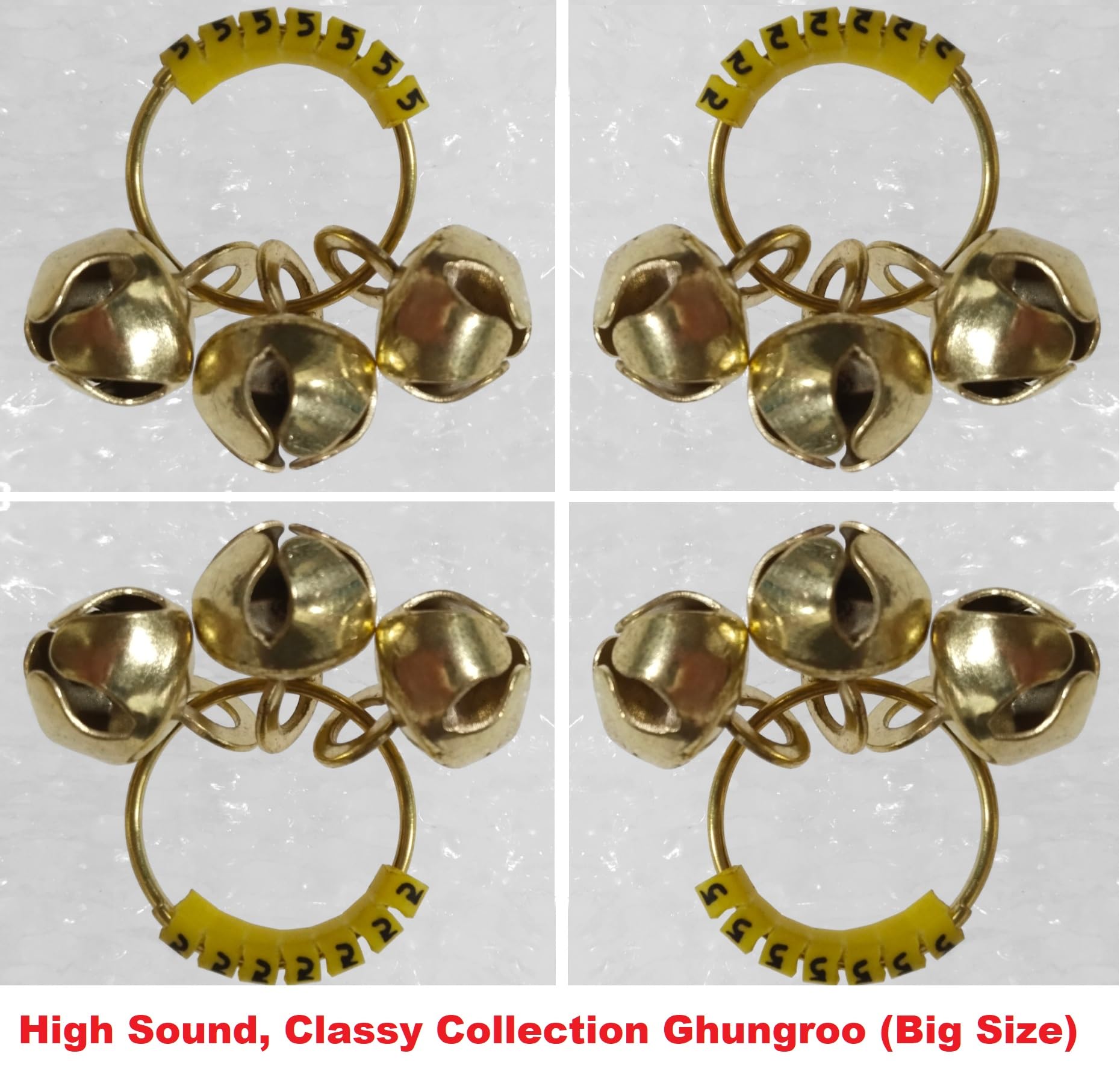 (Big Size, High Sound) Classy Looks Ghungroo Bells Finger Clapping Ring Yellow Kadi (Non Brass) Home Temple Pooja Aarti Bhajan Ganapati Ganesh Navratri Festivals Musical Gifting Goddess Chiming (2) 3