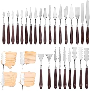 27 Pcs Palette Knife Set, Stainless Steel Painting Knife Set Wood Handle Palette Knives Paint Spatula Pallet Knives for Acrylic Paint Tools for Canvas Oil Painting Mixing and Texturing