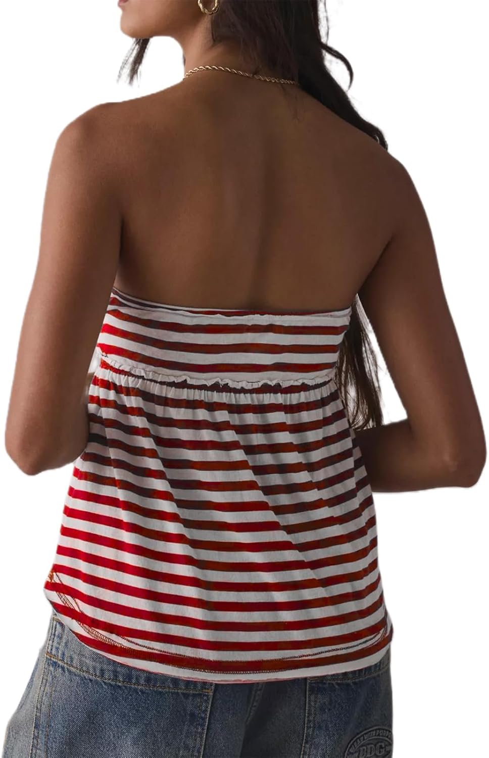 Women Sexy Strapless Babydoll Tops Striped Button Peplum Blosue Shirts Y2K Backless Tube Top Streetwear - Image 2