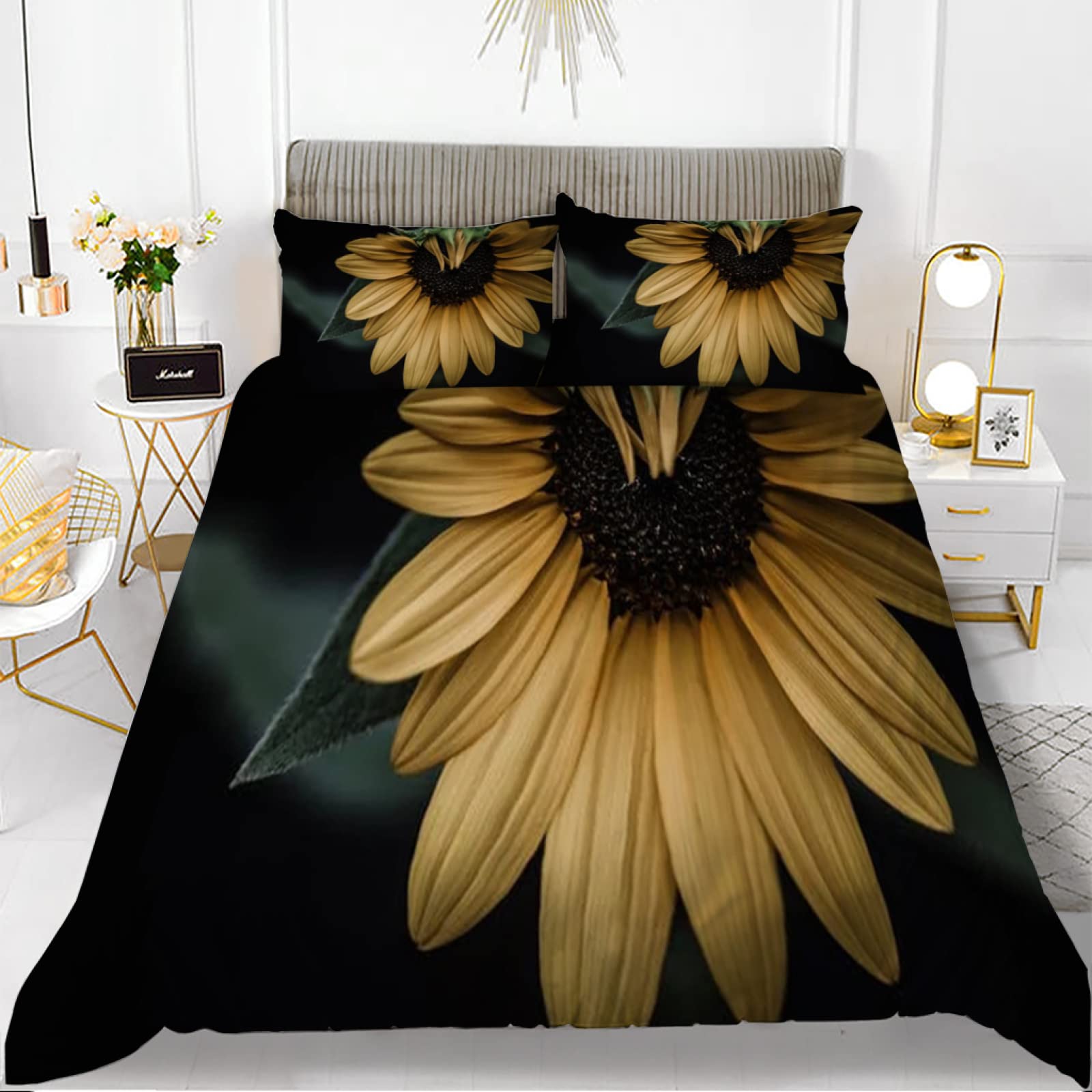 Housse couette ado 140x200 tournesol parure lit microfibre fermeture éclair